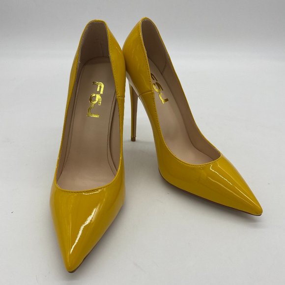 Yellow Patent Leather Stiletto Heels - Picture 1 of 8